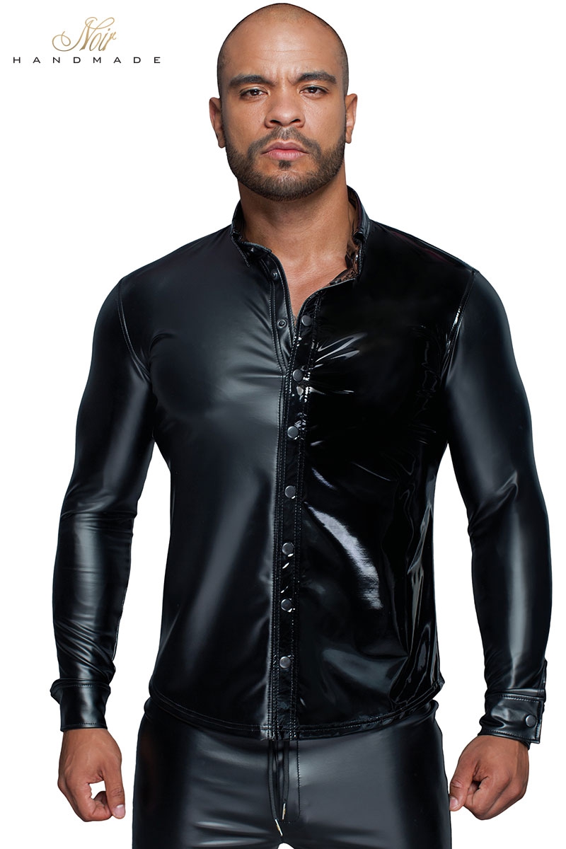 Chemise wetlook et vinyle H064 1 Chemise wetlook et vinyle H064