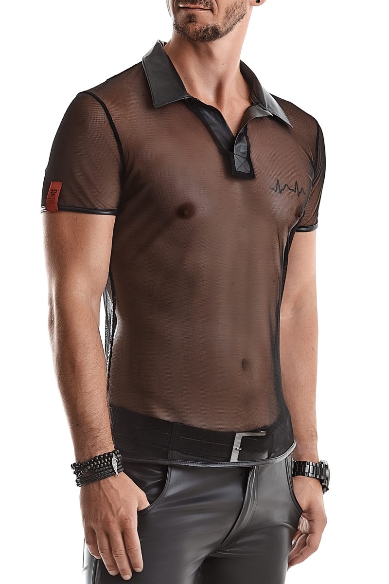 Polo en maille noire transparente - Regnes 1 Polo en maille noire transparente - Regnes