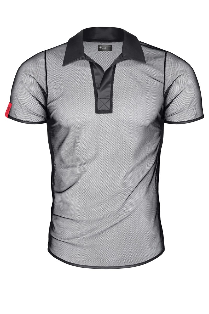Polo en maille noire transparente - Regnes 2 Polo en maille noire transparente - Regnes – Image 2