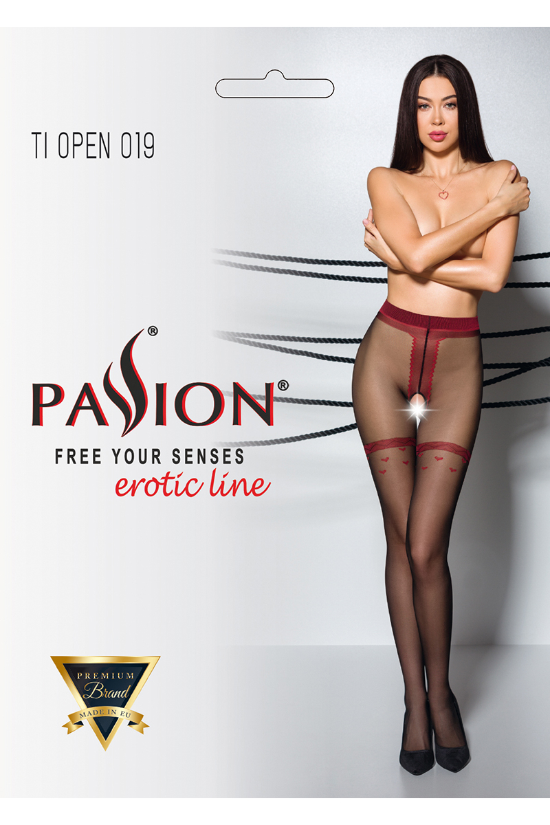 Collants ouverts TI019 20 deniers - noir/rouge 2 Collants ouverts TI019 20 deniers - noir/rouge – Image 2