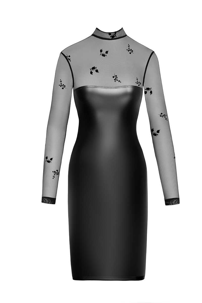 Robe moulante Sublime F310 wetlook et tulle floqué 2 Robe moulante Sublime F310 wetlook et tulle floqué – Image 2