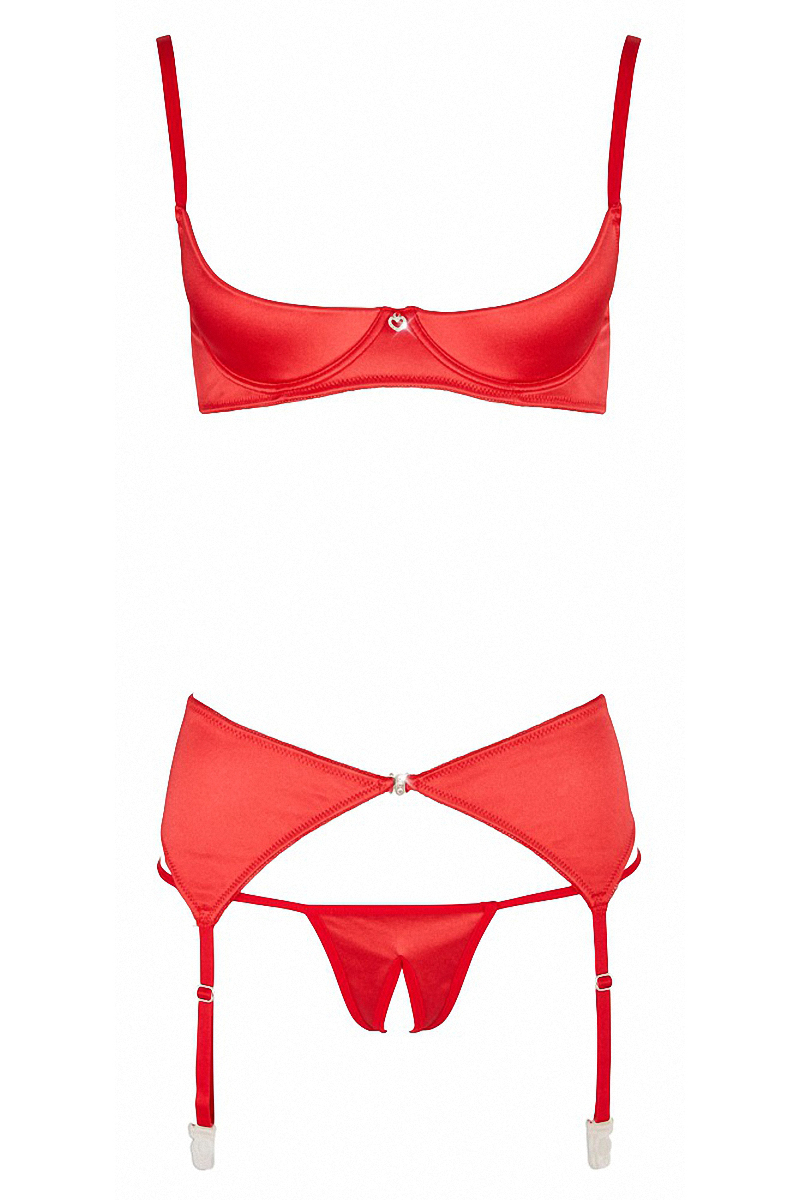 Ensemble lingerie 3 pièces ouvert rouge - Cottelli Lingerie 2 Ensemble lingerie 3 pièces ouvert rouge - Cottelli Lingerie – Image 2