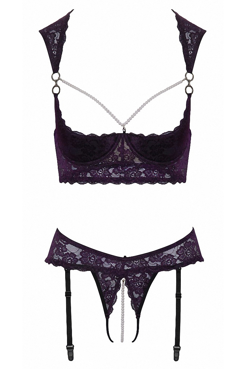 Ensemble lingerie ouverte violet - Cotelli Lingerie 2 Ensemble lingerie ouverte violet - Cotelli Lingerie – Image 2