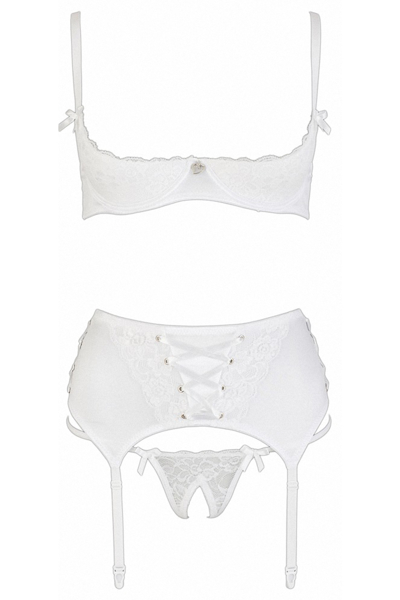 Ensemble lingerie 3 pièces ouvert blanc - Cottelli Lingerie 2 Ensemble lingerie 3 pièces ouvert blanc - Cottelli Lingerie – Image 2