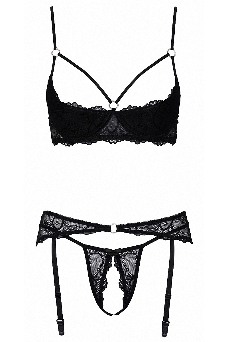 Ensemble lingerie ouverte noir - Cotelli Lingerie 2 Ensemble lingerie ouverte noir - Cotelli Lingerie – Image 2