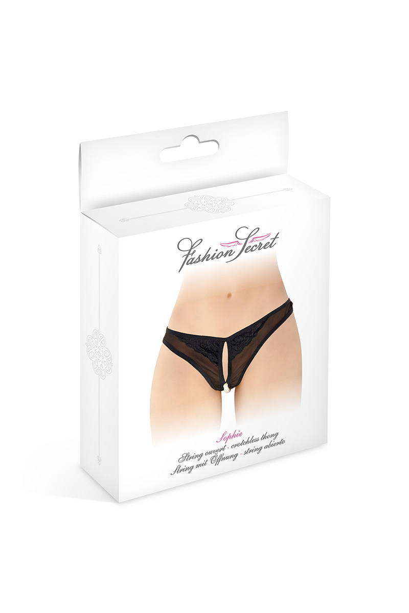 String ouvert avec perles Sophie - noir 2 String ouvert avec perles Sophie - noir – Image 2