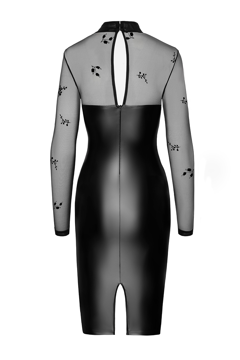 Robe moulante Sublime F310 wetlook et tulle floqué 3 Robe moulante Sublime F310 wetlook et tulle floqué – Image 3