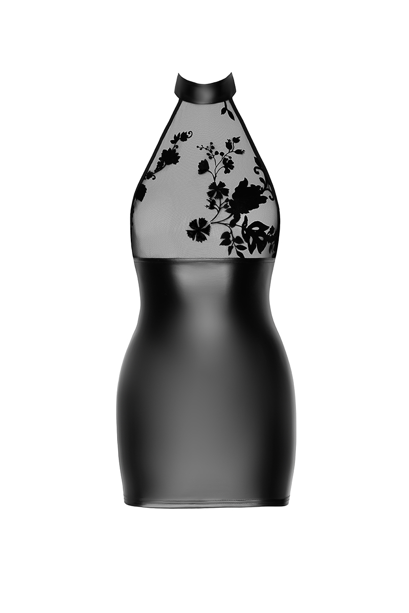 Mini robe dos nu Eros F311 wetlook et tulle floqué 3 Mini robe dos nu Eros F311 wetlook et tulle floqué – Image 3
