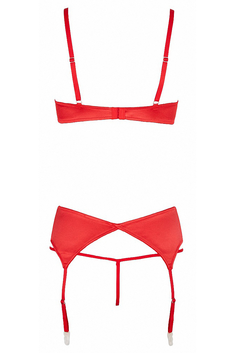Ensemble lingerie 3 pièces ouvert rouge - Cottelli Lingerie 3 Ensemble lingerie 3 pièces ouvert rouge - Cottelli Lingerie – Image 3