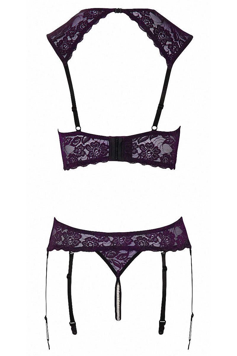 Ensemble lingerie ouverte violet - Cotelli Lingerie 3 Ensemble lingerie ouverte violet - Cotelli Lingerie – Image 3