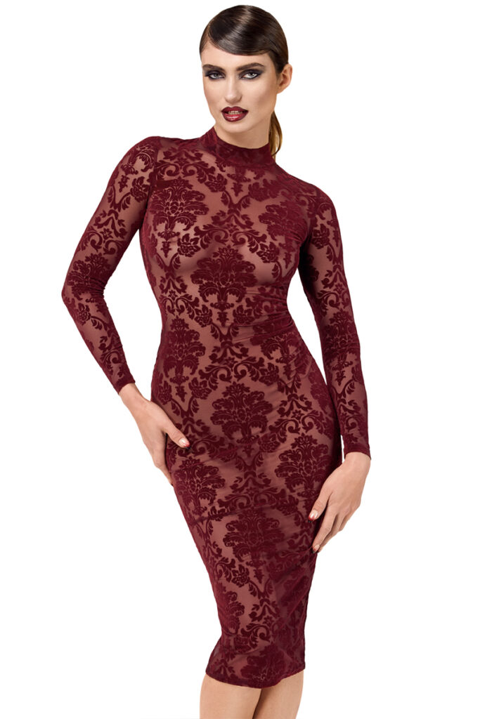 Robe fourreau en tulle floqué Kink Royal F384 - Noir Handmade