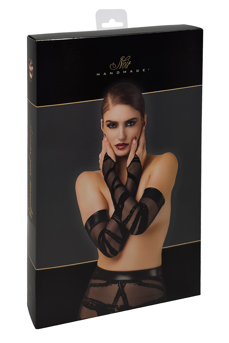 Gants longs floqués Bondesque F361 - Noir Handmade 2 Gants longs floqués Bondesque F361 - Noir Handmade – Image 2