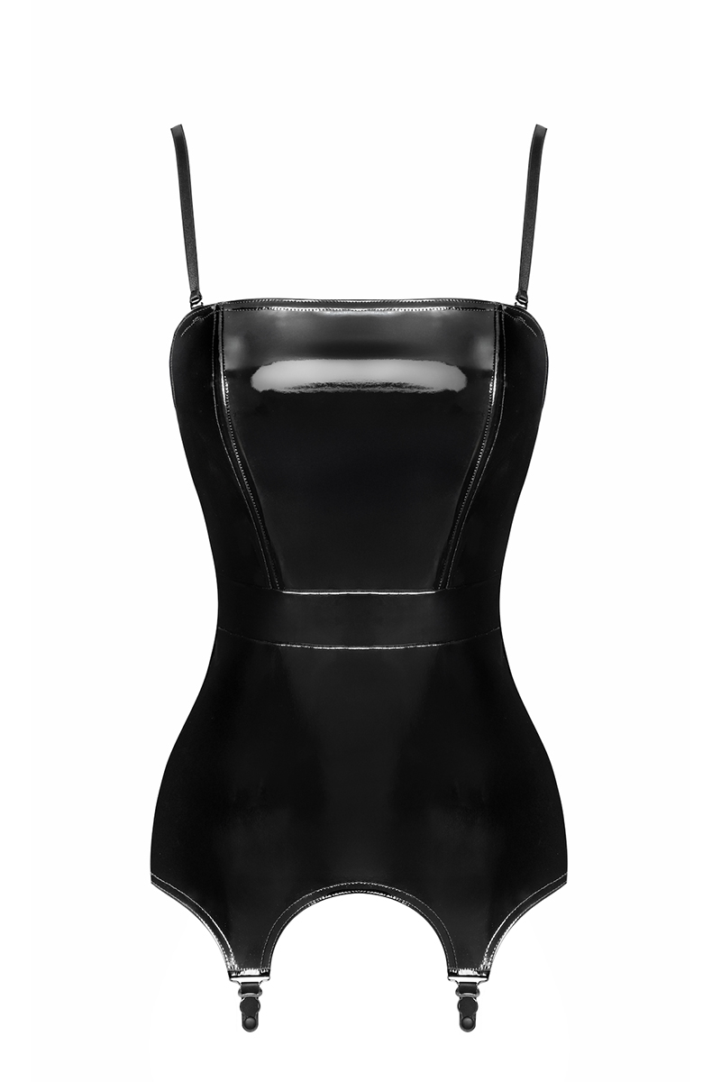 Corset porte-jarretelle vinyle Dominae F381 - Noir Handmade 2 Corset porte-jarretelle vinyle Dominae F381 - Noir Handmade – Image 2