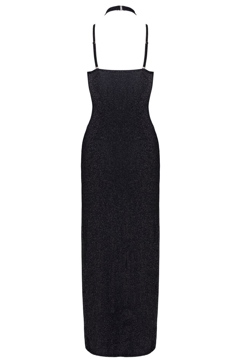 Robe longue à décolleté plongeant noire argentée - Cottelli PARTY 3 Robe longue à décolleté plongeant noire argentée - Cottelli PARTY – Image 3