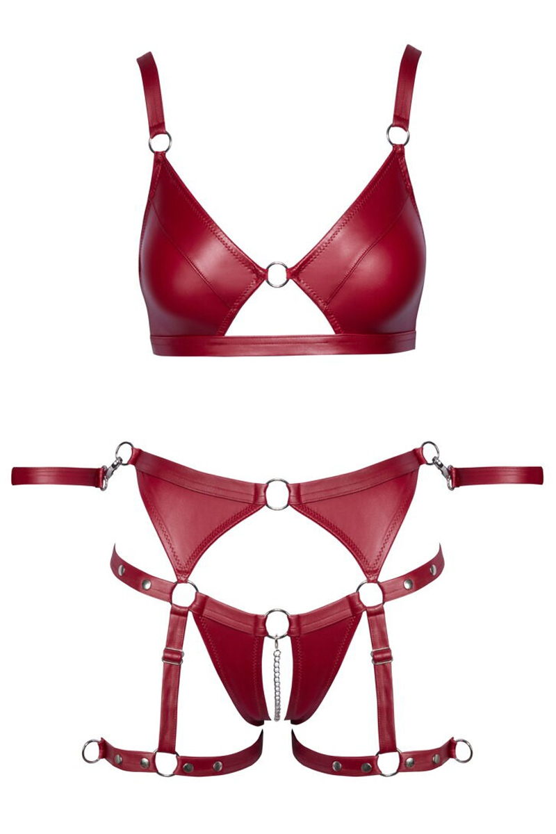 Set soutien-gorge et slip à jarretelles ouvert rouge - Cottelli BONDAGE 2 Set soutien-gorge et slip à jarretelles ouvert rouge - Cottelli BONDAGE – Image 2