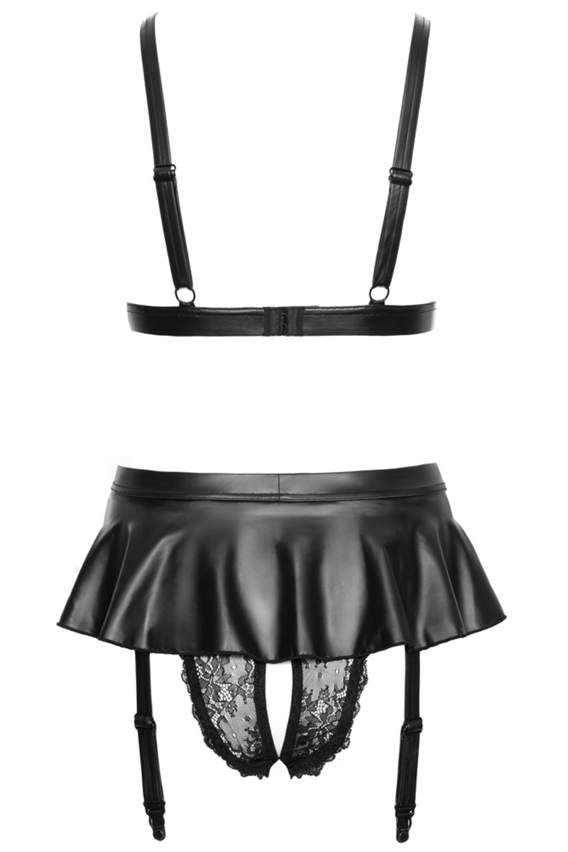 Soutien-gorge et slip fendu à jarretelles noir - Cottelli LINGERIE 3 Soutien-gorge et slip fendu à jarretelles noir - Cottelli LINGERIE – Image 3
