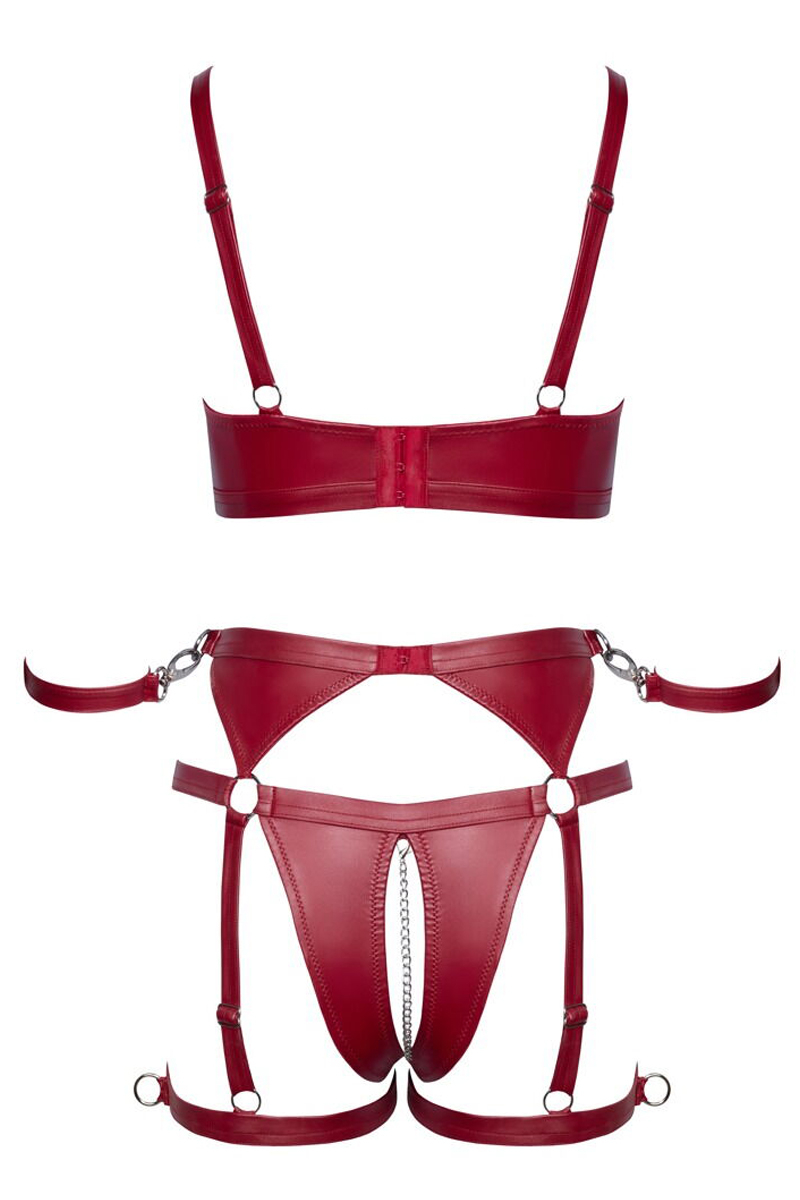 Set soutien-gorge et slip à jarretelles ouvert rouge - Cottelli BONDAGE 3 Set soutien-gorge et slip à jarretelles ouvert rouge - Cottelli BONDAGE – Image 3