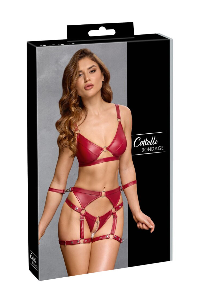 Set soutien-gorge et slip à jarretelles ouvert rouge - Cottelli BONDAGE 4 Set soutien-gorge et slip à jarretelles ouvert rouge - Cottelli BONDAGE – Image 4